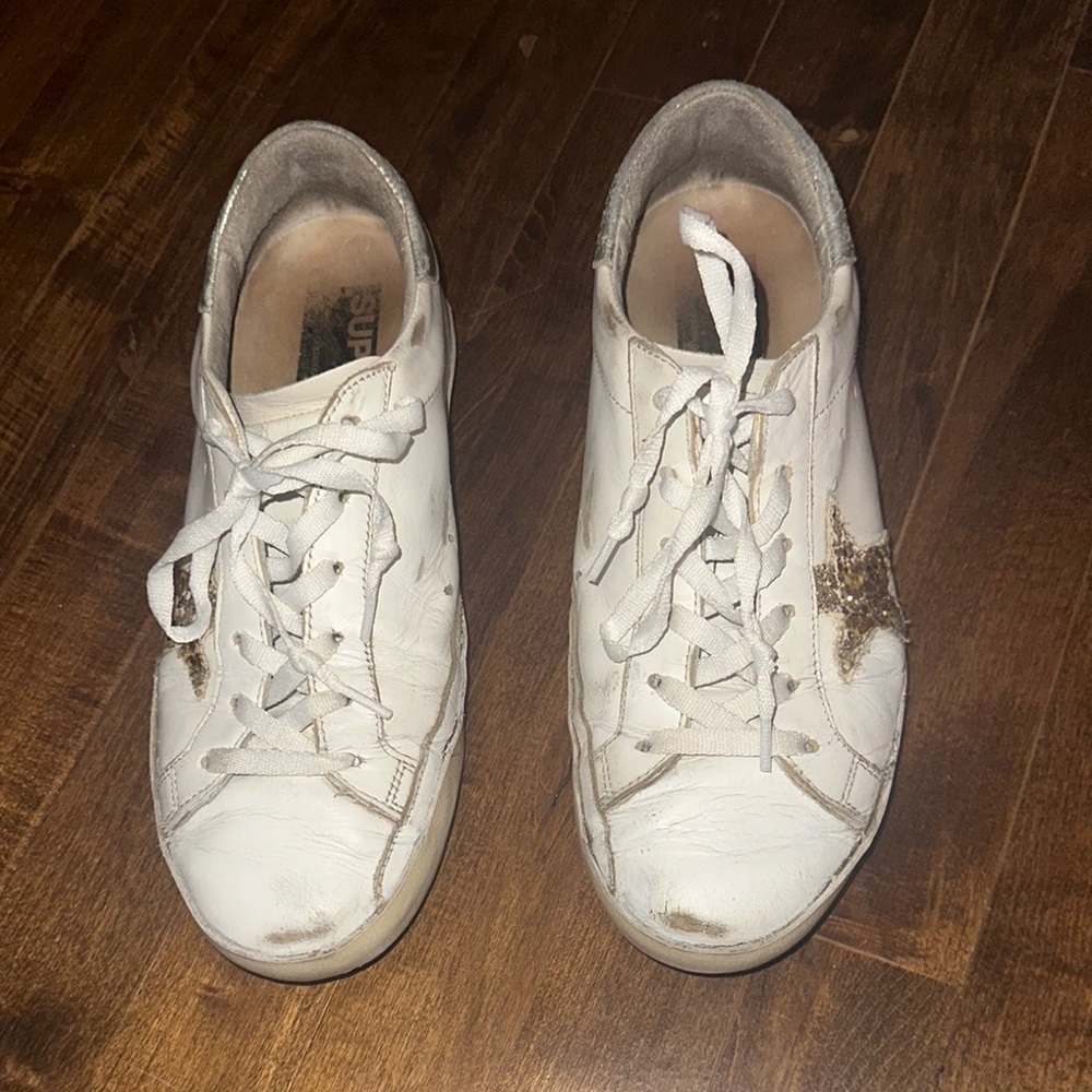 Golden Goose Superstar skater w/gold glitter star sneakers/ leather shoes 39/8.5
